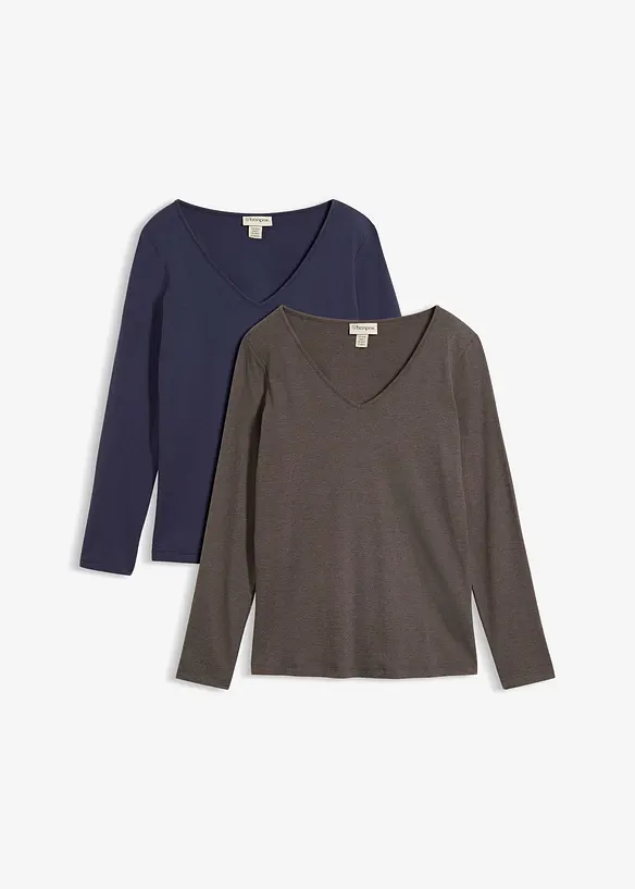 Figurn&auml;ra l&aring;ng&auml;rmad topp (2-pack), bonprix
