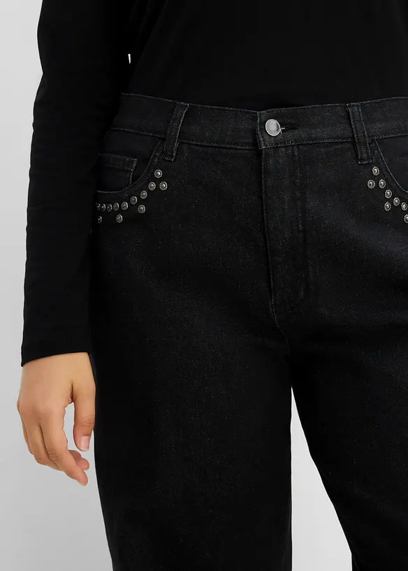 Wide Leg Jeans High Waist, med nitar, bonprix