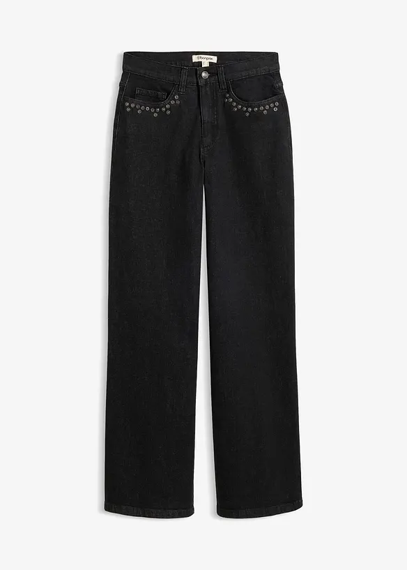 Wide Leg Jeans High Waist, med nitar, bonprix