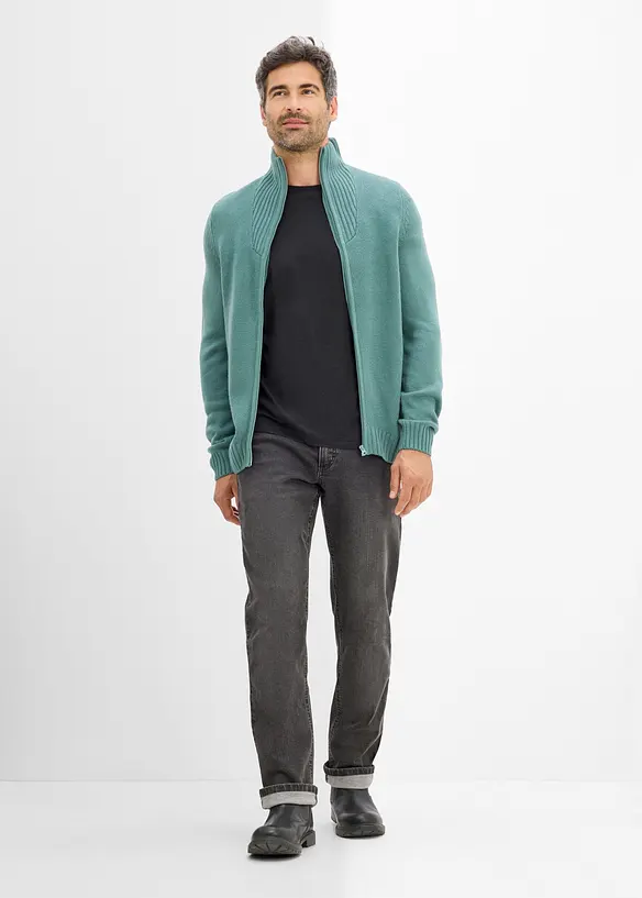 Grovstickad cardigan med st&aring;krage, bonprix