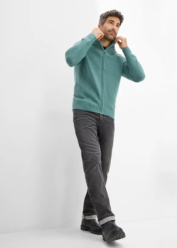 Grovstickad cardigan med st&aring;krage, bonprix