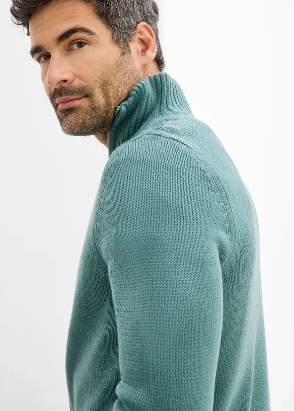 Grovstickad cardigan med st&aring;krage, bonprix
