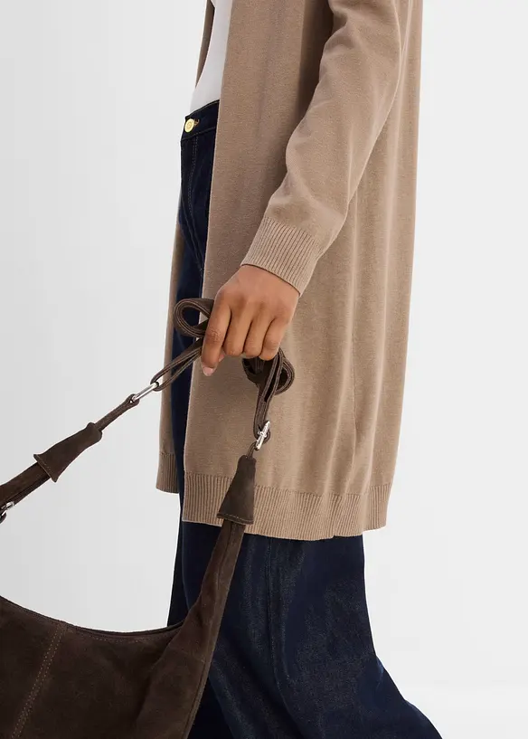 Stickad l&aring;ngkofta med rullkanter, bonprix