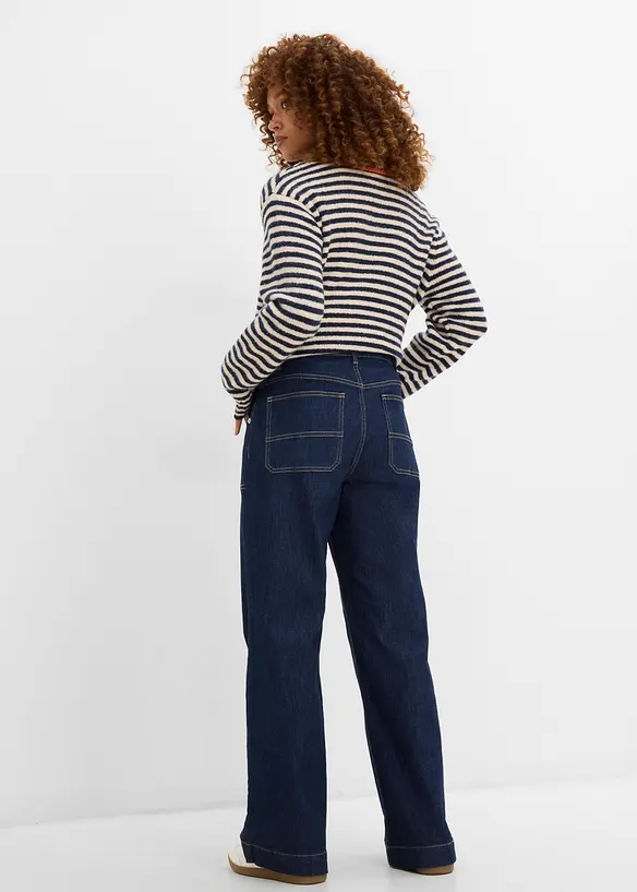 Wide Leg Jeans Mid Waist, med p&aring;sydda fickor, bonprix