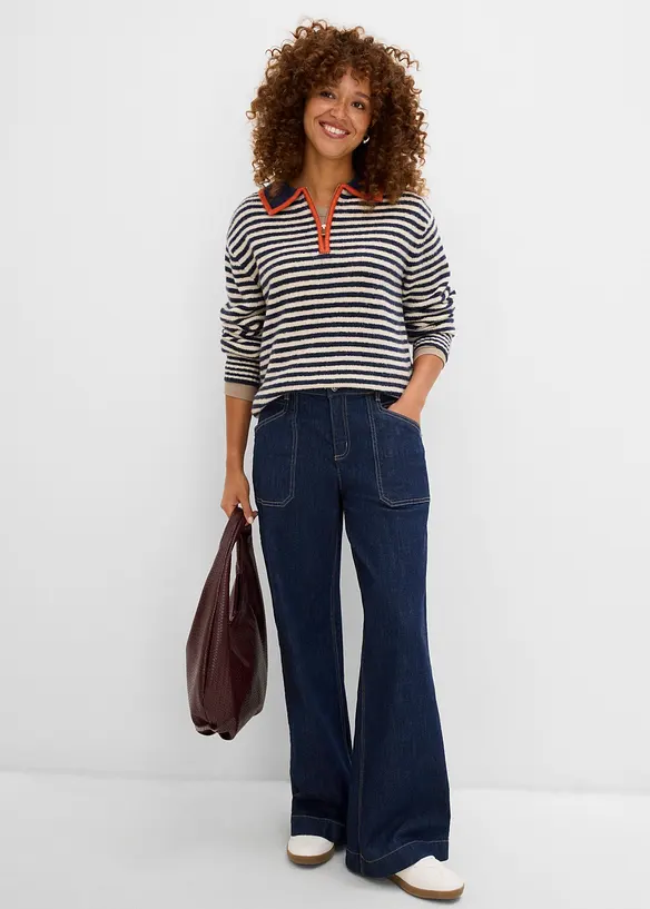 Wide Leg Jeans Mid Waist, med p&aring;sydda fickor, bonprix