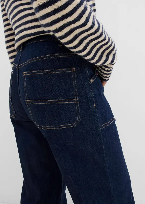 Wide Leg Jeans Mid Waist, med p&aring;sydda fickor, bonprix