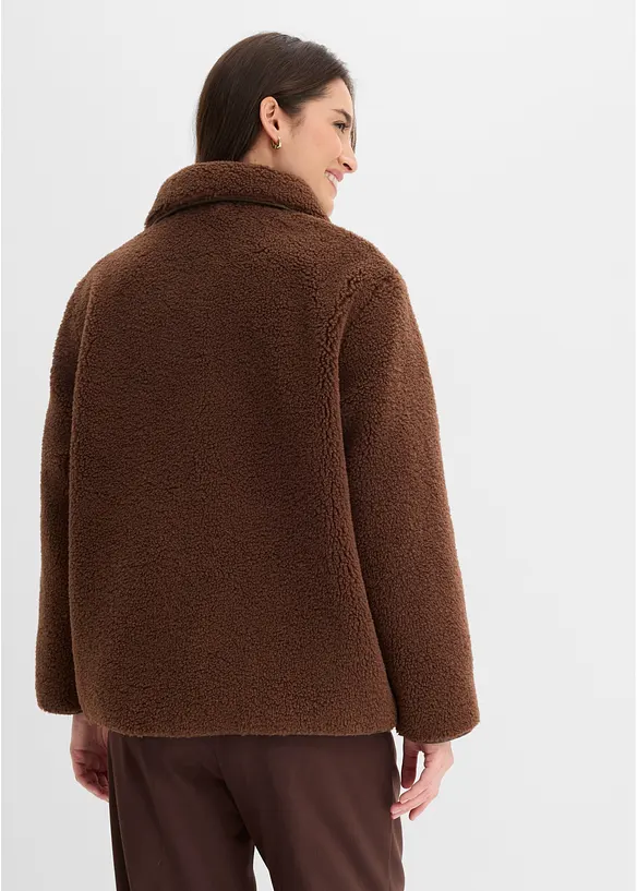 Jacka i teddymaterial med p&aring;sydda fickor, bonprix