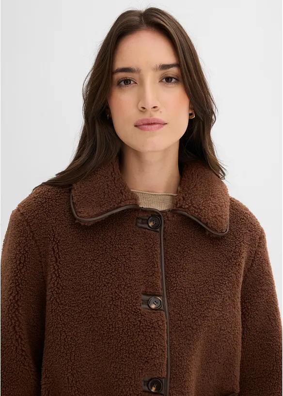 Jacka i teddymaterial med p&aring;sydda fickor, bonprix