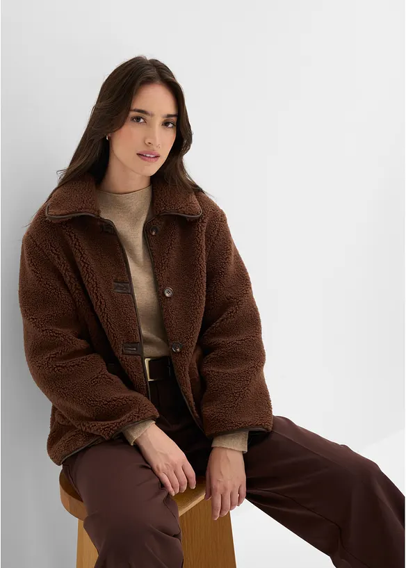 Jacka i teddymaterial med p&aring;sydda fickor, bonprix