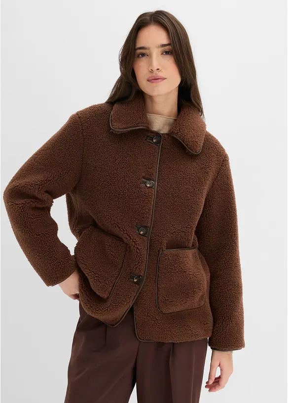 Jacka i teddymaterial med p&aring;sydda fickor, bonprix