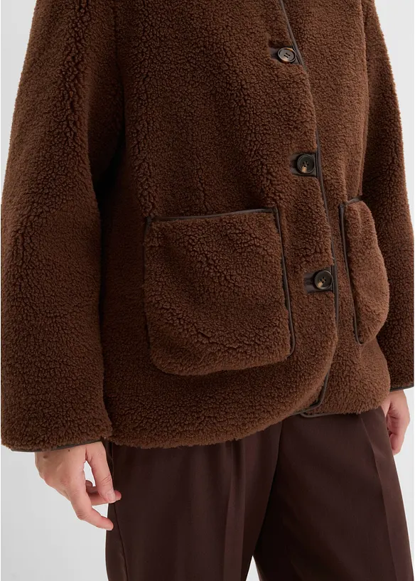 Jacka i teddymaterial med p&aring;sydda fickor, bonprix