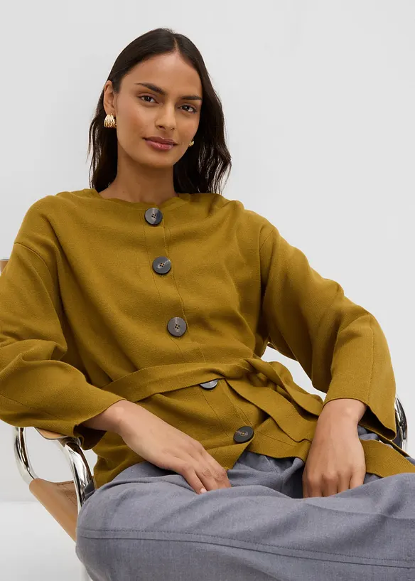 Cardigan med knytsk&auml;rp i viskosmix, bonprix