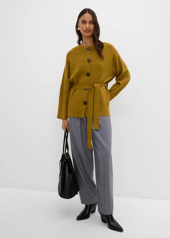 Cardigan med knytsk&auml;rp i viskosmix, bonprix