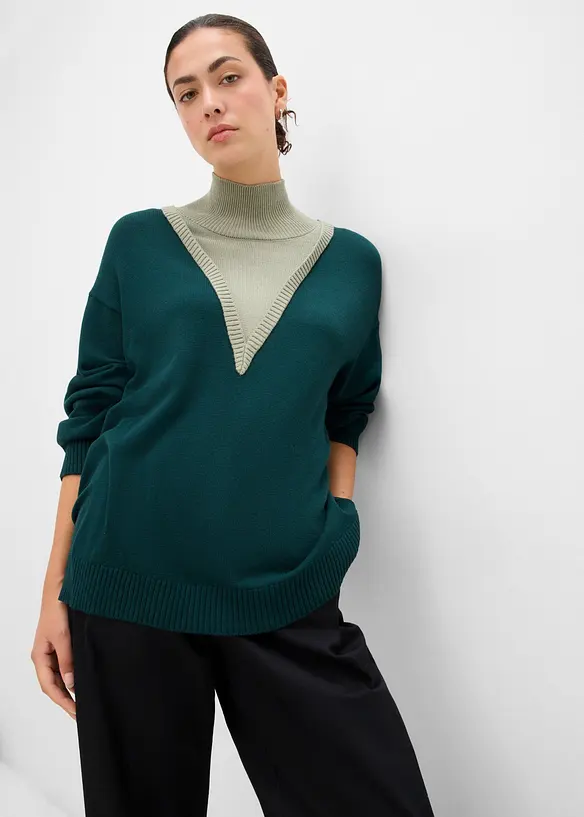 Tr&ouml;ja med poloinf&auml;llning i mjuk viskosmix, bonprix