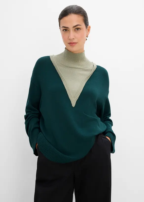 Tr&ouml;ja med poloinf&auml;llning i mjuk viskosmix, bonprix