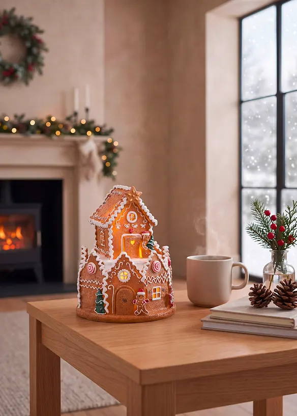 Prydnadsf&ouml;rem&aring;l, pepparkakshus med LED-belysning, bonprix