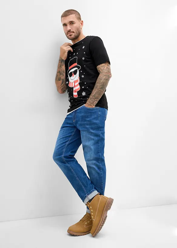 T-shirt med jultryck, av ekologisk bomull, bonprix