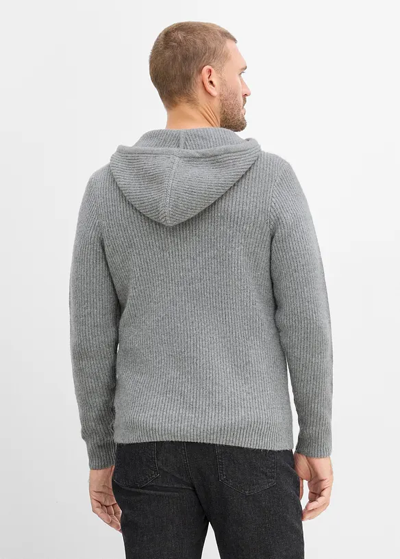 Ribbstickad tr&ouml;ja med huva, normal passform, bonprix
