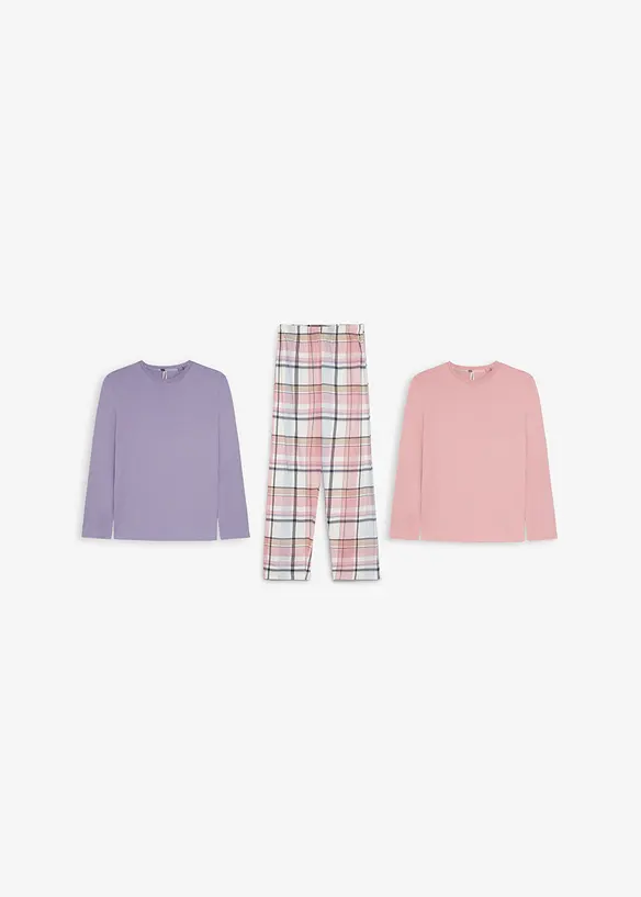 Pyjamas i ekologisk bomull (3 delar), bonprix