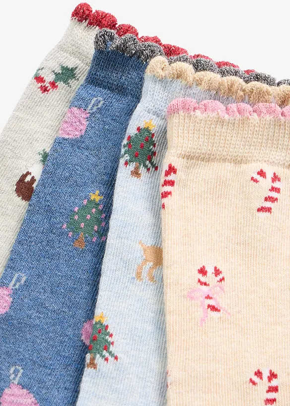 Strumpor med julmotiv och ekologisk bomull (4-pack), bonprix
