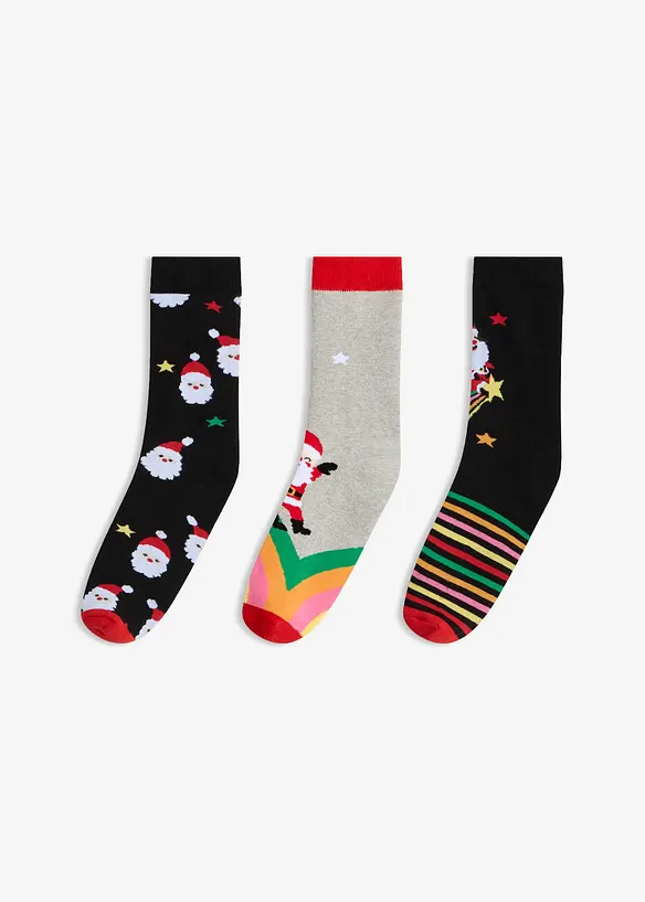 Strumpor med julmotiv och insida i fleece (3-pack), bonprix