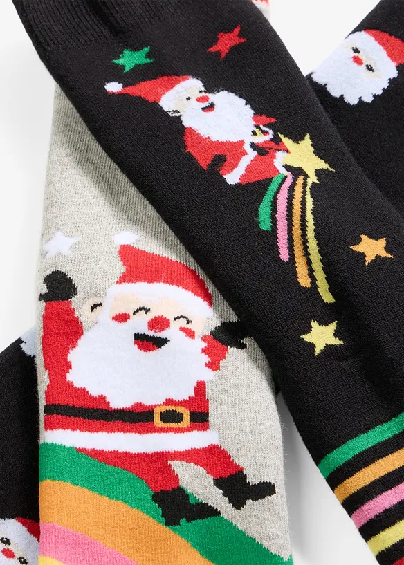 Strumpor med julmotiv och insida i fleece (3-pack), bonprix