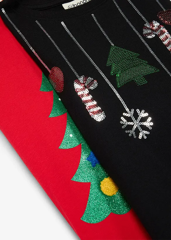 L&aring;ng&auml;rmad topp med julmotiv (2-pack), bonprix