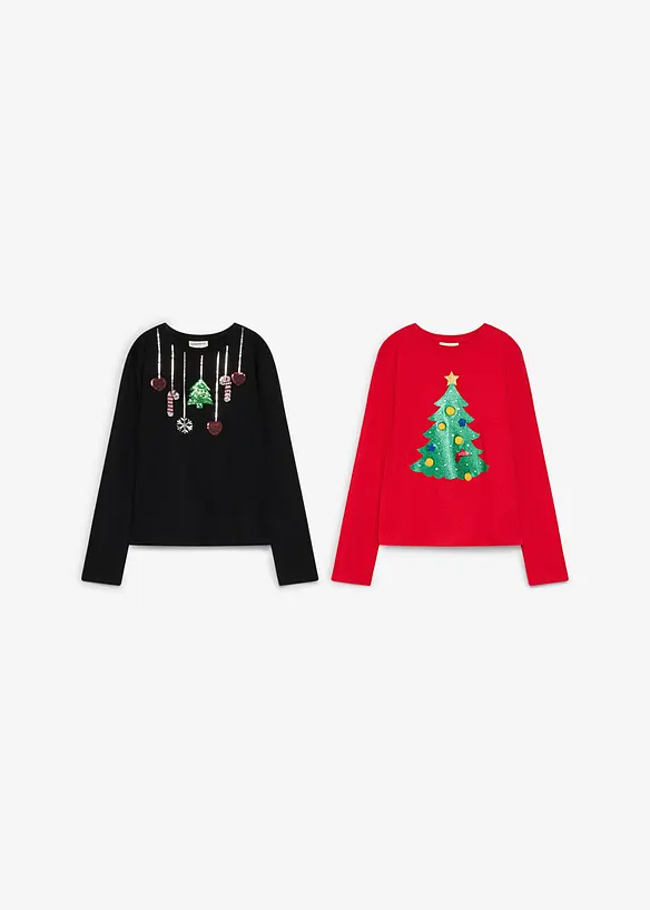 L&aring;ng&auml;rmad topp med julmotiv (2-pack), bonprix