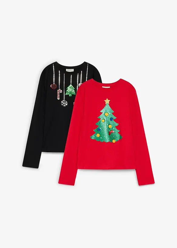 L&aring;ng&auml;rmad topp med julmotiv (2-pack), bonprix