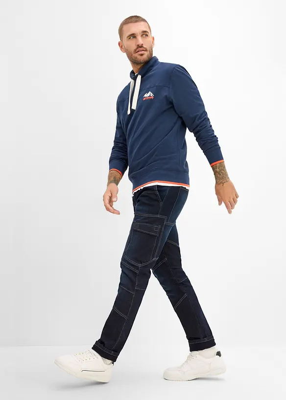 Cargo Jeans med flanellfoder och res&aring;r i midjan, Regular Fit, Straight, bonprix
