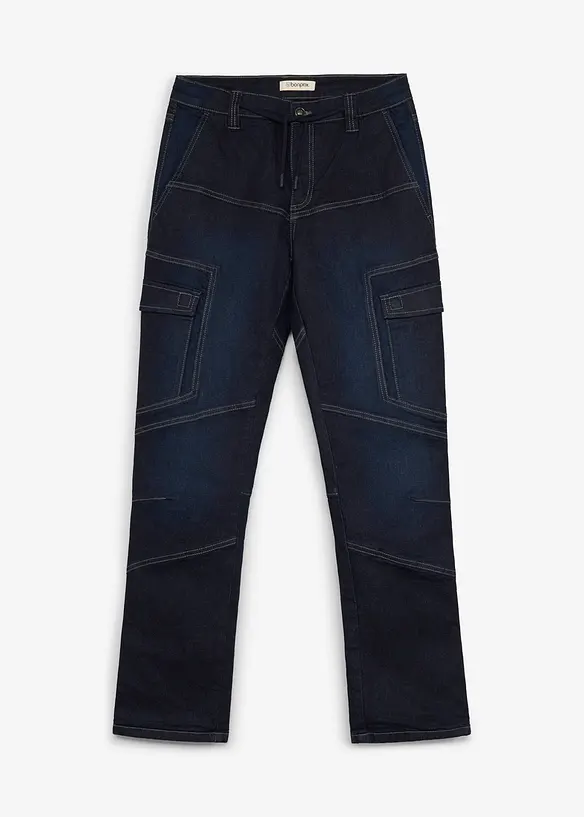 Cargo Jeans med flanellfoder och res&aring;r i midjan, Regular Fit, Straight, bonprix