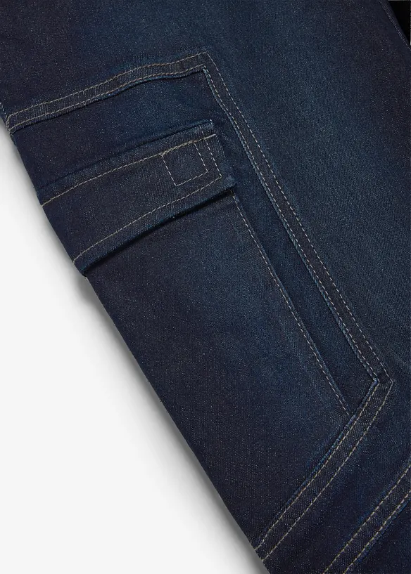 Cargo Jeans med flanellfoder och res&aring;r i midjan, Regular Fit, Straight, bonprix