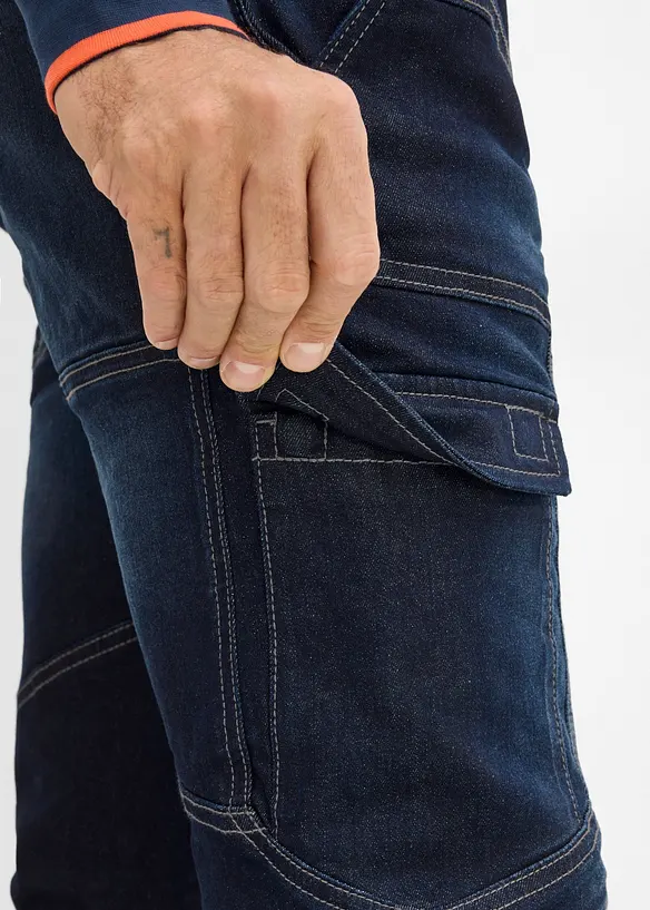 Cargo Jeans med flanellfoder och res&aring;r i midjan, Regular Fit, Straight, bonprix