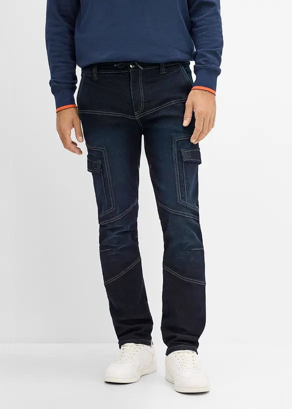 Cargo Jeans med flanellfoder och res&aring;r i midjan, Regular Fit, Straight, bonprix