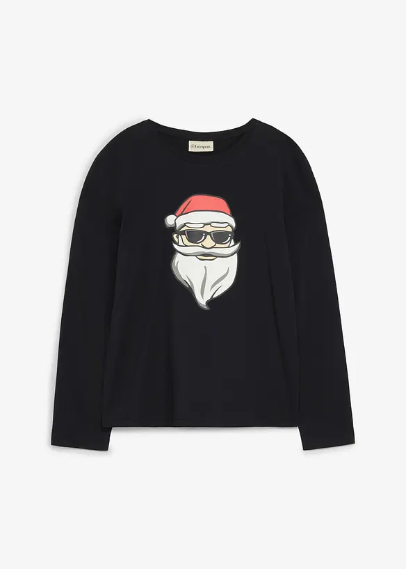 L&aring;ng&auml;rmad T-shirt i ekologisk bomull med julmotiv, bonprix