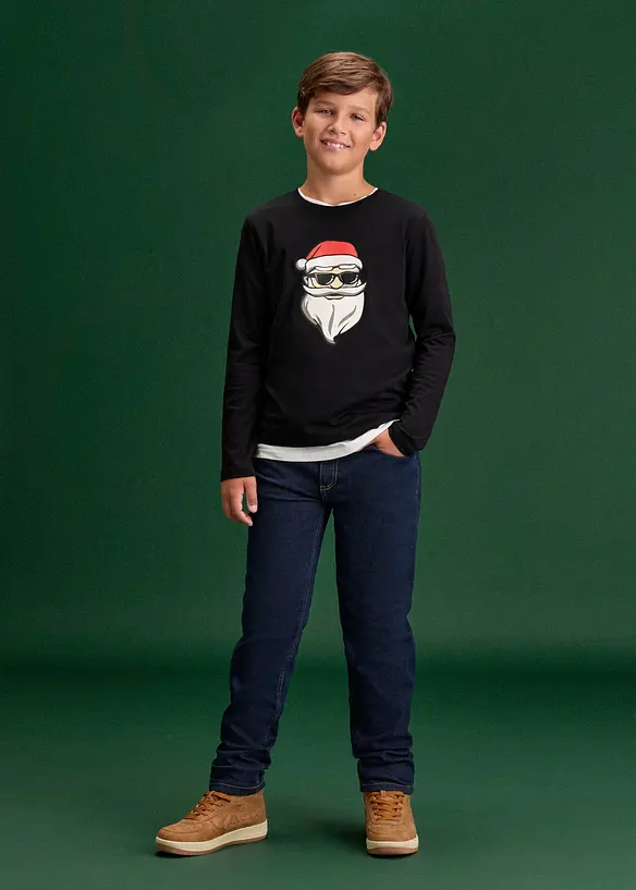 L&aring;ng&auml;rmad T-shirt i ekologisk bomull med julmotiv, bonprix