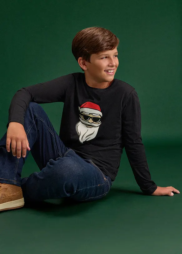 L&aring;ng&auml;rmad T-shirt i ekologisk bomull med julmotiv, bonprix