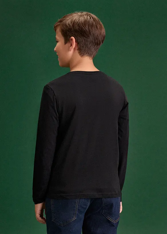 L&aring;ng&auml;rmad T-shirt i ekologisk bomull med julmotiv, bonprix