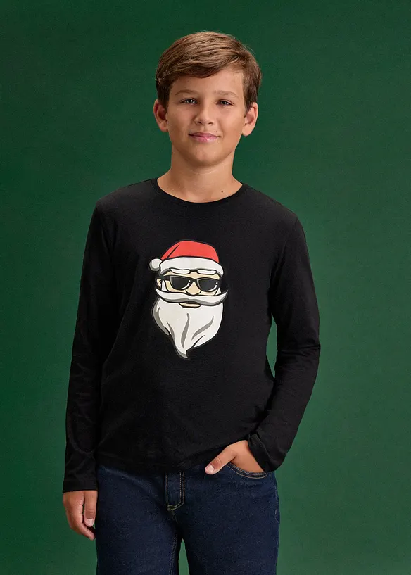L&aring;ng&auml;rmad T-shirt i ekologisk bomull med julmotiv, bonprix