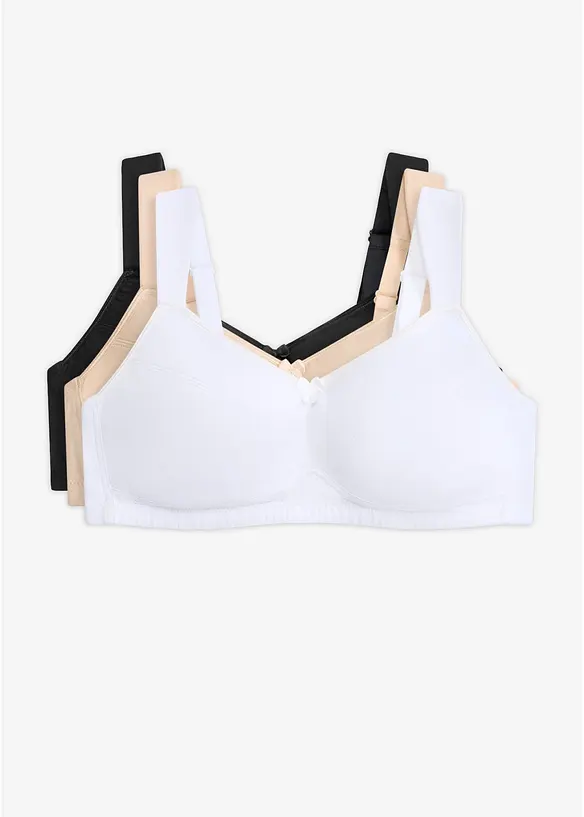 BH med bomull utan bygel  (3-pack), bonprix