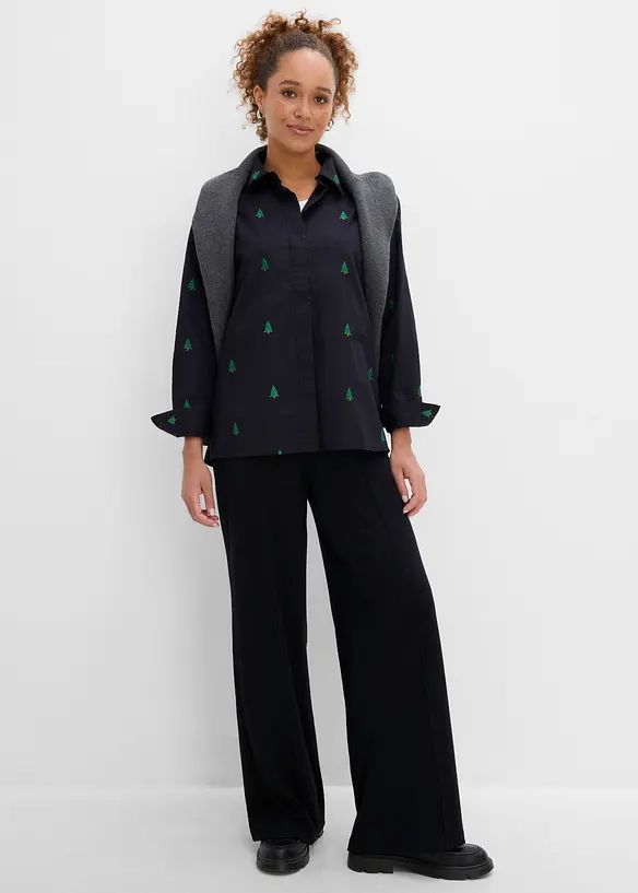 Skjortblus i ekologisk bomull med broderi, bonprix