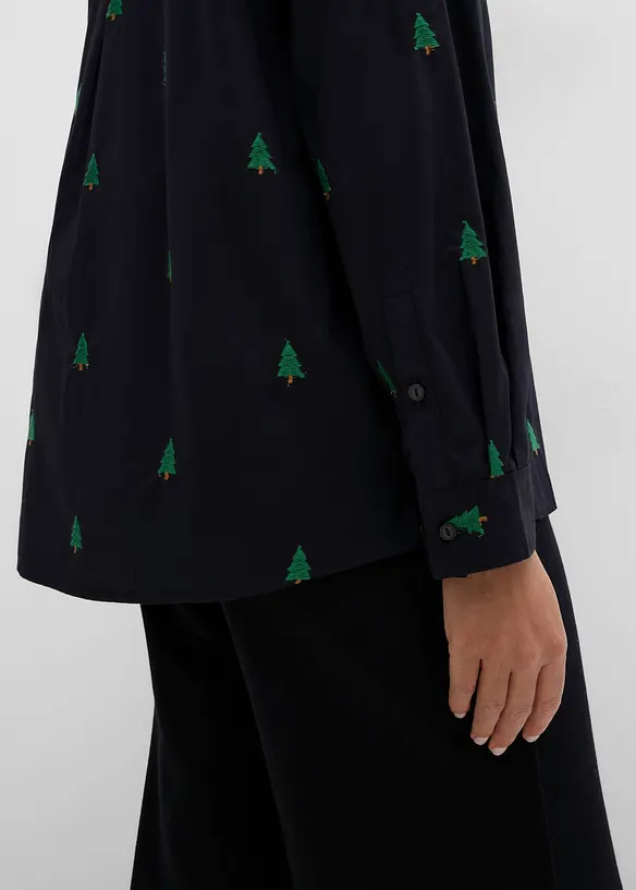 Skjortblus i ekologisk bomull med broderi, bonprix