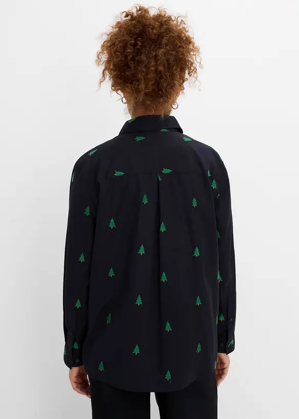 Skjortblus i ekologisk bomull med broderi, bonprix