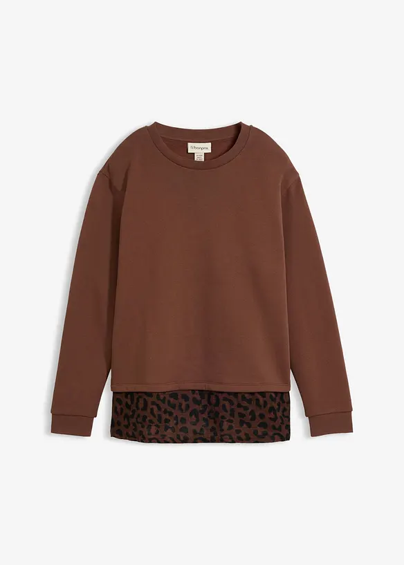 Sweatshirt med leopardm&ouml;nstrad bes&auml;ttning, bonprix