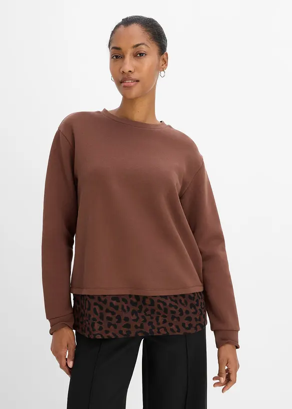 Sweatshirt med leopardm&ouml;nstrad bes&auml;ttning, bonprix