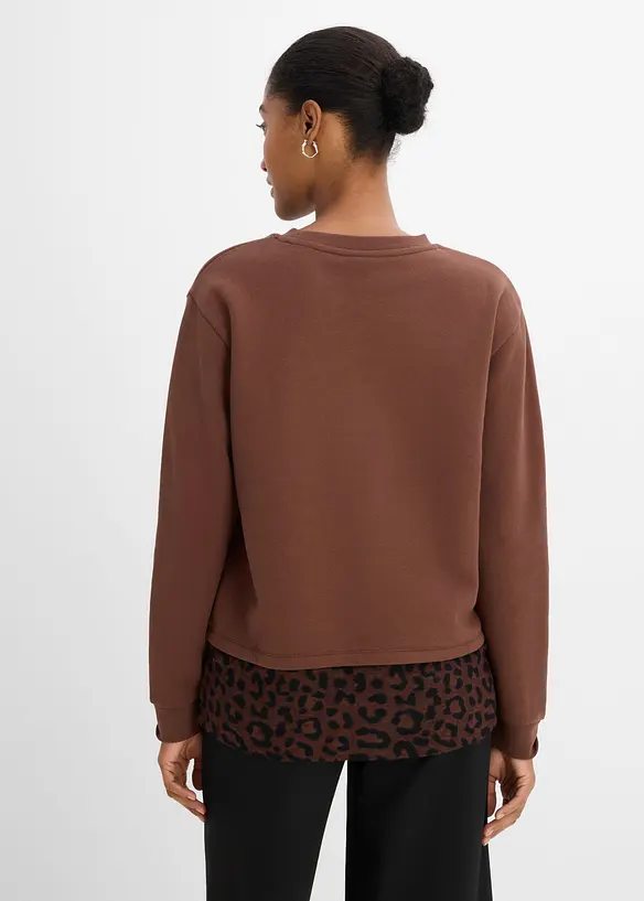 Sweatshirt med leopardm&ouml;nstrad bes&auml;ttning, bonprix