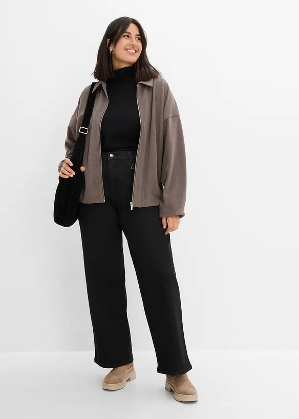 Wide Leg Jeans High Waist, med nitar, bonprix