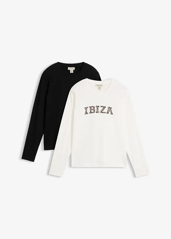 L&aring;ng&auml;rmad topp i bomull (2-pack), bonprix