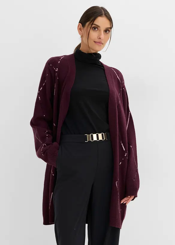Stickad l&aring;ngkofta med paljetter, bonprix