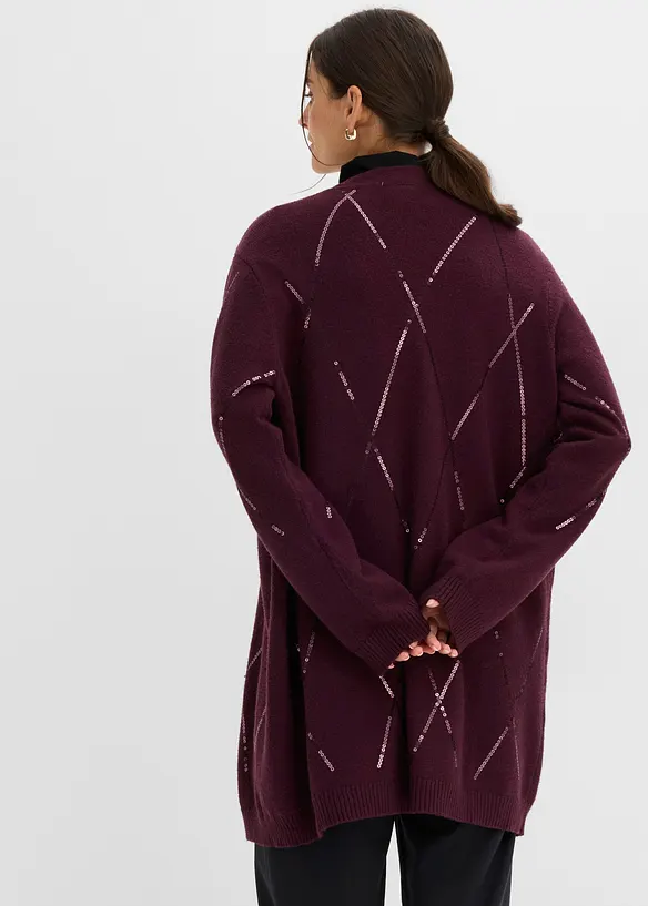 Stickad l&aring;ngkofta med paljetter, bonprix